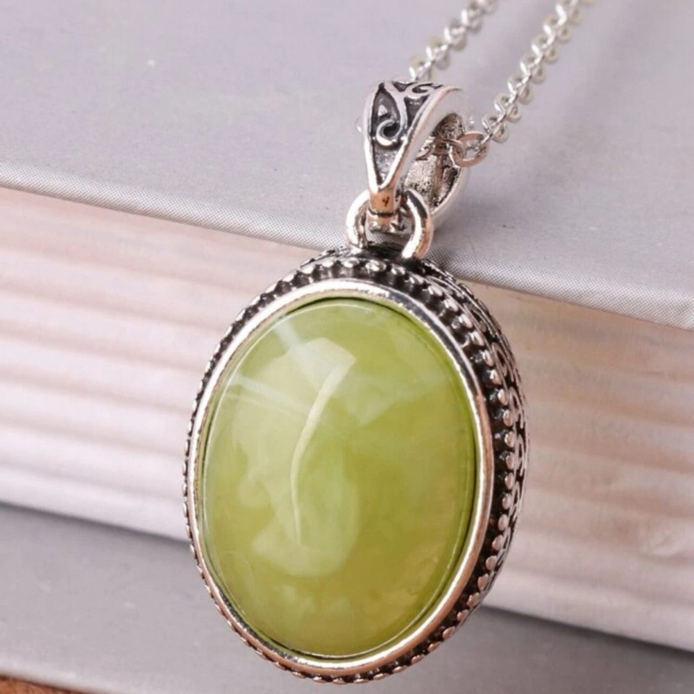 Resin Charm Necklace with Green Stone